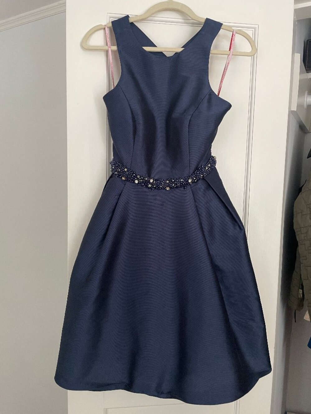 Monique Lhuillier ML We Belong Together Navy Beaded Fit Flare Dress 4